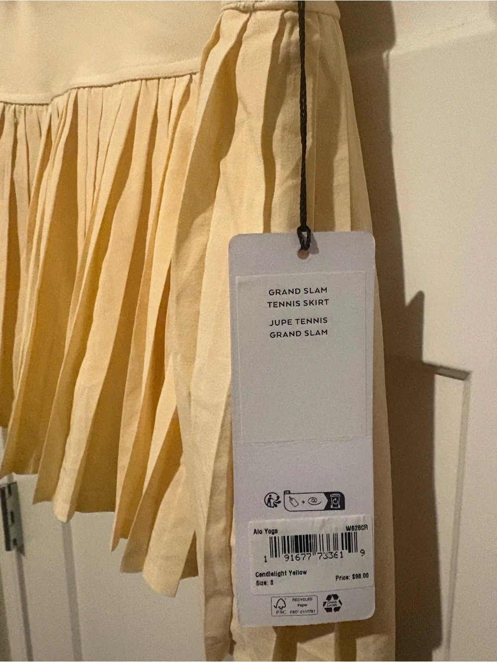 ALO Yoga GRAND SLAM TENNIS SKIRT - CANDLELIGHT YELLOW Small NWT